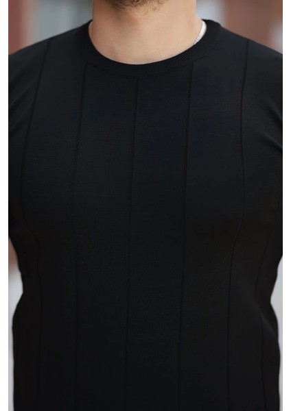 Erkek Ince Çizgi Dokulu Bisiklet Yaka Kısa Kollu T-Shirt modelleri