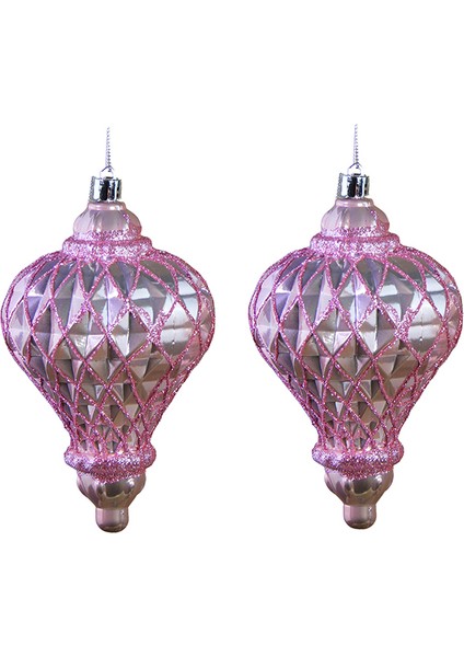 Yılbaşı Süsü Baklava Desenli 2'li Parlak Top Pembe 10 cm