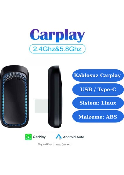 Mini Kablosuz Carplay USB ve Type-C Uyumlu Apple ve Android Araç Multimedya Adaptörü modelleri