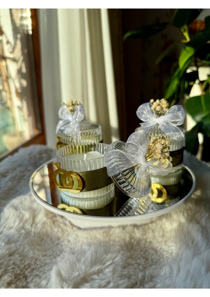 Nikah-Düğün Hediyelik Mum Özel Süslemeli Dağıtmalık Hediyelik Mum Isimli 10LU