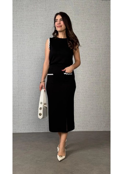 Kadın Modal Kumaş Cepli Yırtmaç Detay Etekli Ikili Takım modelleri