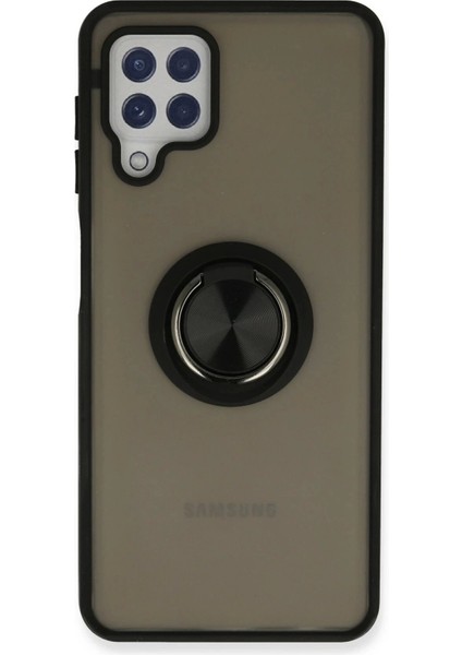 Newface Samsung Galaxy A22 Kılıf Montreal Yüzüklü Silikon Kapak - Siyah