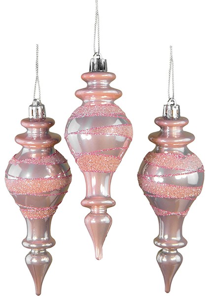 Yılbaşı Süsü Simli Fırıldak 3'lü Top Pembe 14 cm