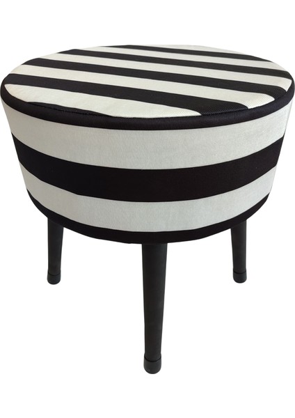 Puf Koltuk Bench Tabure – Zebra Siyah Beyaz Desen - Ahşap Ayaklı - Doğal Modern Stil