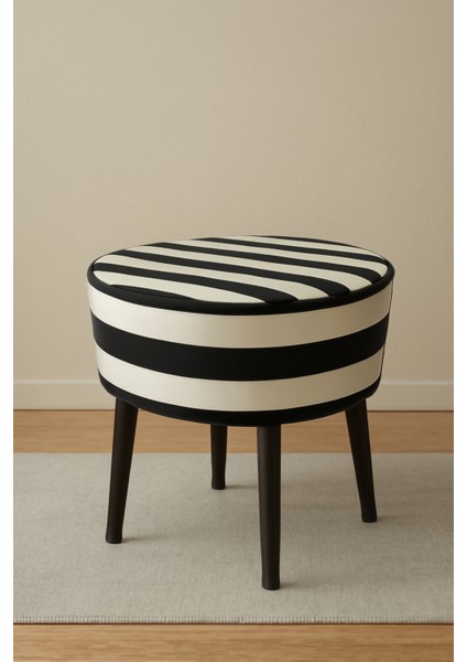 Puf Koltuk Bench Tabure – Zebra Siyah Beyaz Desen - Ahşap Ayaklı - Doğal Modern Stil fırsatları