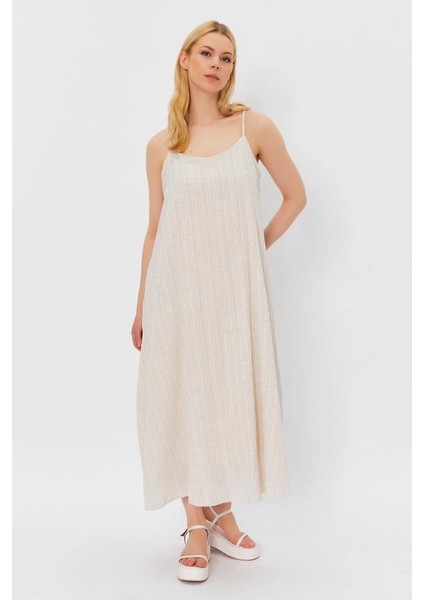 Askılı Uzun Çan Elbise - Natür fiyatları