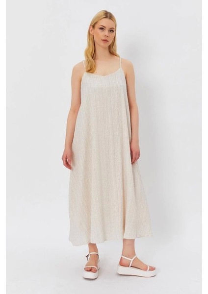 Askılı Uzun Çan Elbise - Natür modelleri