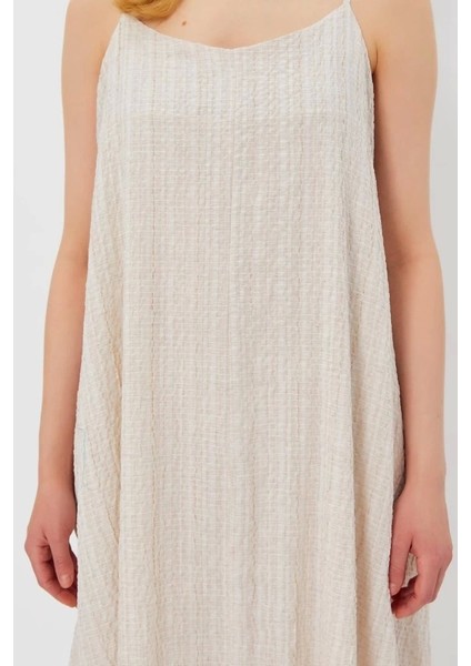 Askılı Uzun Çan Elbise - Natür fırsatları