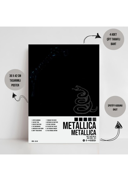 Metallica - Metallica Albüm Spotify Çerçeveli - Çerçevesiz Poster Tablo fiyatları