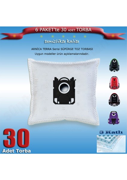 30 Adet Süpürge Toz Torbası Mavi-Yeşil-Kırmızı Turbo Et-Et 14200 Serisi