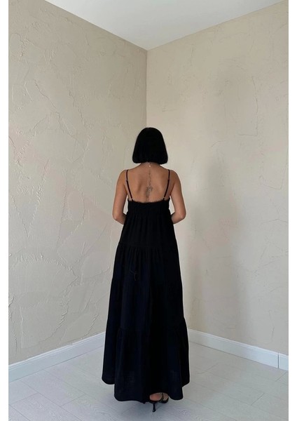 Siyah Askılı Parçalı Müslin Elbise fırsatları