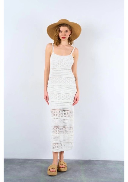 Ajurlu Astarlı Elbise - Ekru fiyatları