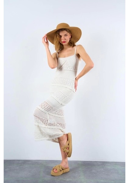 Ajurlu Astarlı Elbise - Ekru modelleri