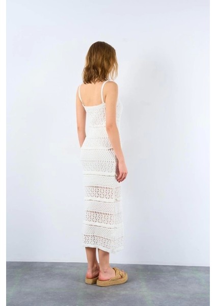 Ajurlu Astarlı Elbise - Ekru indirimleri