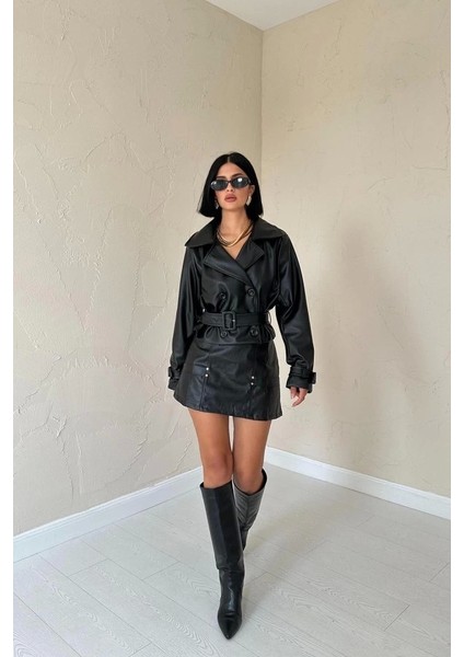 Siyah Kemerli Deri Ceket fiyatları