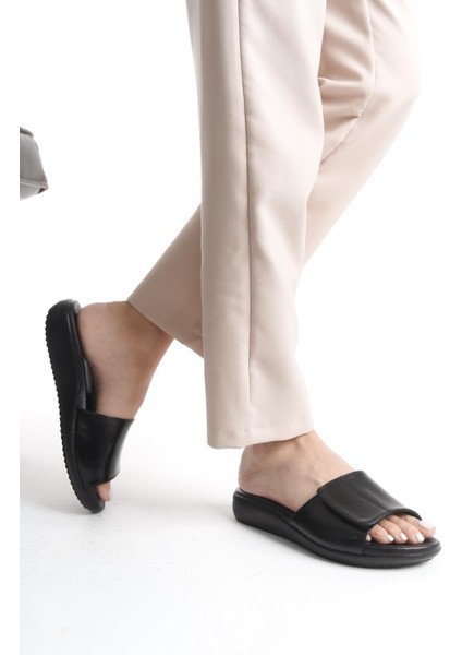 Ortopedik Deri Taban Topuk Dikeni Destekli Günlük Siyah Terlik modelleri