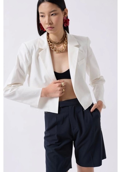 Crop Keten Blazer Ceket modelleri
