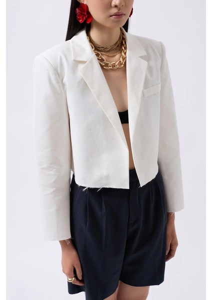 Crop Keten Blazer Ceket fırsatları