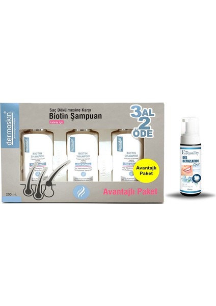 Avantajlı Paket Kadınlar Için Biotin Şampuan 3 Al 2 Öde + Diş Beyazlatıcı Köpük Hediye