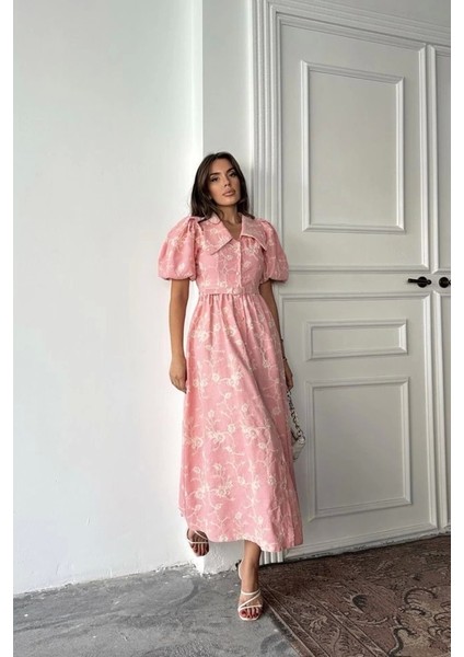 Pembe Bebe Yaka Balon Kollu Elbise modelleri