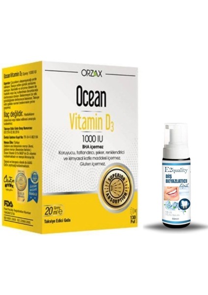 Orzax Ocean Vitamin D3 1000 Iu Sprey 20ML + Hediye Diş Beyazlatıcı Köpük