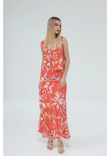 Bağcıklı Bluzlu Etek Takım - Kırmızı fiyatları