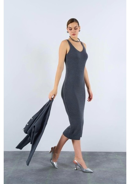 Fitilli Elbise Hırkalı Takım - Füme indirimleri