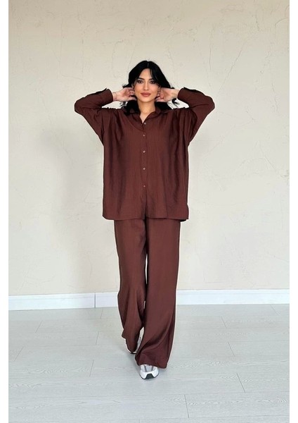 Kahverengi Alice Gömlek ve Bol Kesim Pantolon Takım