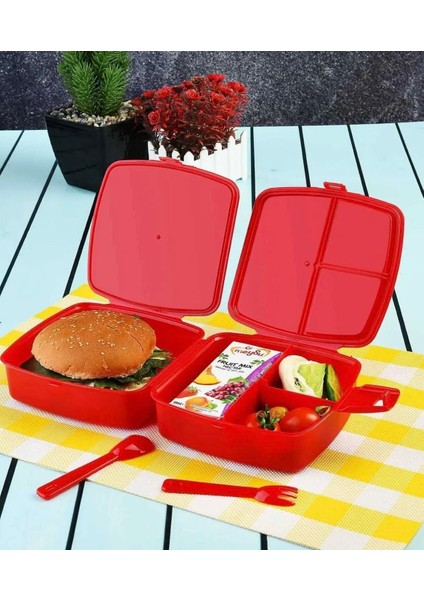 Araba Speedcars Kare Model Kendinden Çatal Kaşıklı 4 Bölmeli 2 Katlı Beslenme Kutusu modelleri