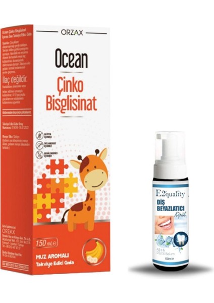 Orzax Ocean Çinko Bisglisinat 150 ml - Muz Aromalı + Hediye Diş Beyazlatıcı Köpük
