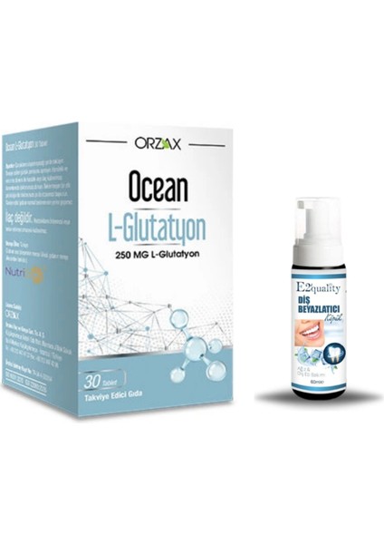 Orzax Ocean L-Glutathione 250 Mg 30 Tablet Takviye Edici Gıda + Hediye Diş Beyazlatıcı Köpük