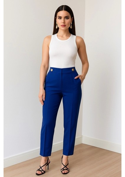 Dekorati̇f Düğmeli̇ Arka Bel Lasti̇kli̇ Pantolon