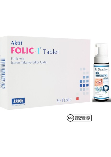 Folic 1 30 Tablet + Diş Beyazlatıcı Köpük Hediye