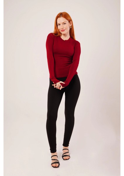 Uzun Kollu Basic Bordo Bluz modelleri