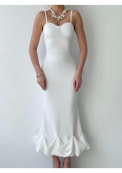 Dominic Eteği Büzgülü Midi Boy Elbise