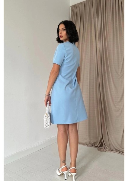 Mavi Kısa Kol Atlas Mini Elbise fırsatları