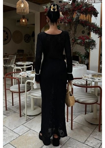 Püskül Bağcık Detaylı V Yaka Ajurlu Elbise 2850 fırsatları