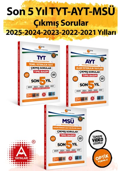 Son 5 Yıl Ayt-Tyt ve Msü Sınavları Ösym Çıkmış Sorular Tıpkı Basım 2026 Model