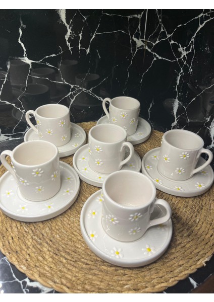 12 Parça 6 Kişilik Papatya Desenli Kahve Fincan Takımı