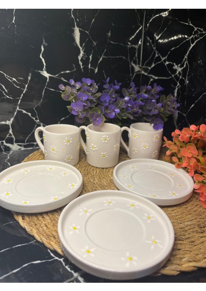 12 Parça 6 Kişilik Papatya Desenli Kahve Fincan Takımı fiyatları