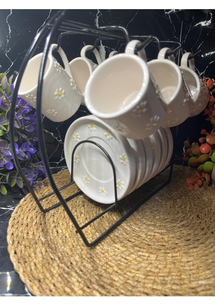 12 Parça 6 Kişilik Papatya Desenli Kahve Fincan Takımı indirimleri