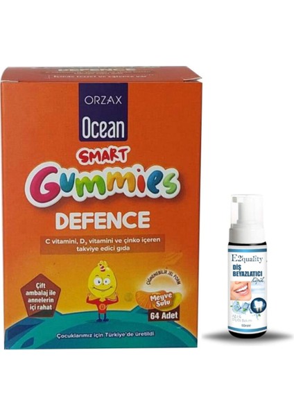 Orzax Ocean Smart Gummies Defence 64 Adet Çiğnenebilir Jel + Hediye Diş Beyazlatıcı Köpük