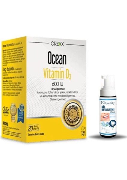 Orzax Ocean Vitamin D3 600 Iu Sprey 20ML + Hediye Diş Beyazlatıcı Köpük