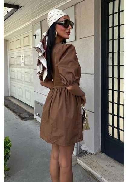 Önü Fiyonk Bağlamalı ve Balon Kollu Elbise 2893 fırsatları