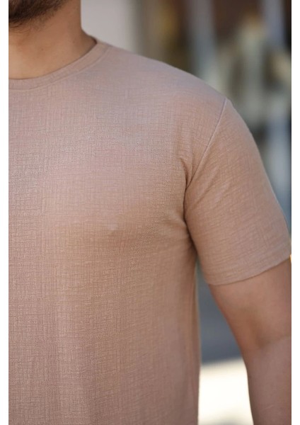 Erkek Ağaç Kabuğu Desenli Kısa Kollu T-Shirt modelleri