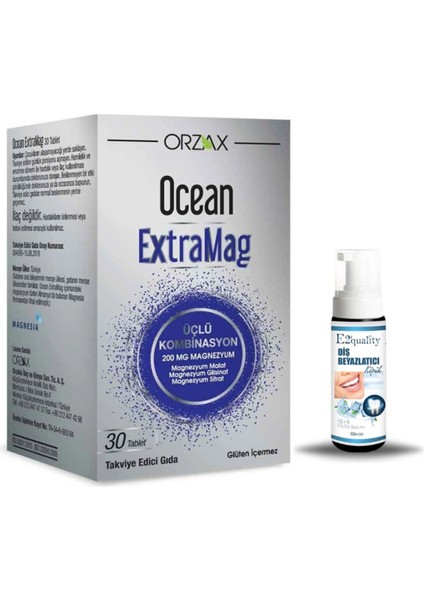 Orzax Ocean Extramag Üçlü Kombinasyon 30 Tablet + Hediye Diş Beyazlatıcı Köpük