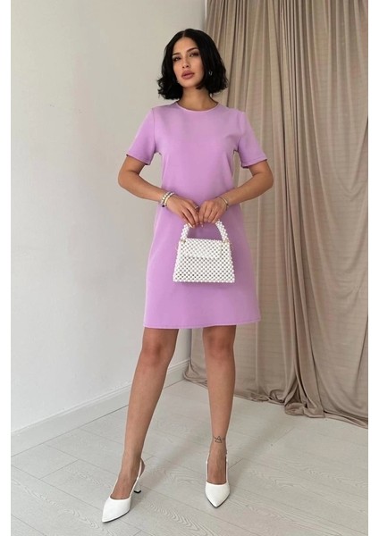 Lila Kısa Kol Atlas Mini Elbise