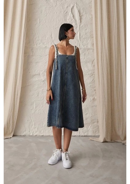 Mavi Askı Aparatlı Kot Elbise fiyatları