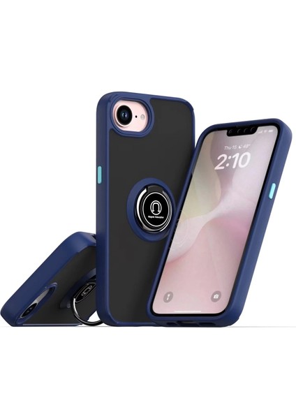 Newface iPhone 16E Kılıf Montreal Yüzüklü Silikon Kapak - Lacivert