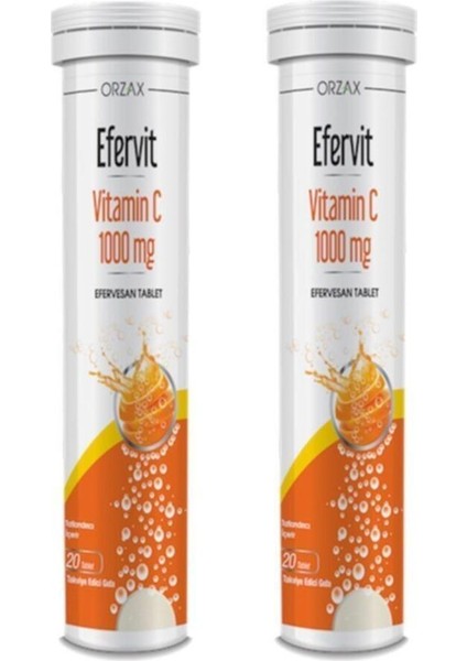 2 Adet - Efervit Vitamin C 1000 Mg Efervesan 20 Tablet